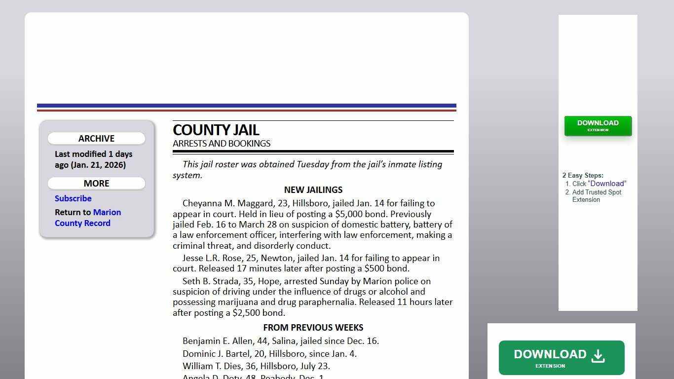 County jail arrests and bookings Marion County Record Jan. 21, 2026 ()